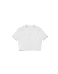 Contrast Trim Crochet Tie Front Collared Top
