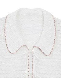 Contrast Trim Crochet Tie Front Collared Top