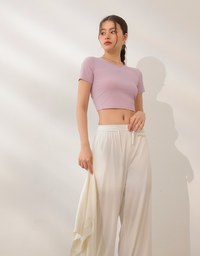 Cooling Fabric Open Back Ribbon Tie Crop Top
