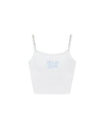 Beaded Strap Cropped Cami Top with Slogan Print