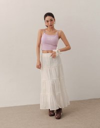 Beaded Strap Cropped Cami Top with Slogan Print