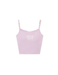Beaded Strap Cropped Cami Top with Slogan Print