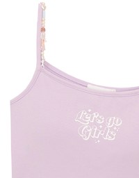 Beaded Strap Cropped Cami Top with Slogan Print