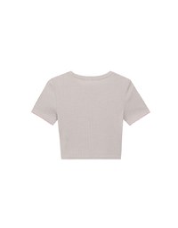 Slogan Print Ribbed Cropped Tee with Contrast Lettuce Hem Trim