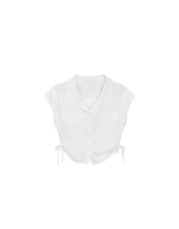 Collared Short Sleeve Blouse with Side Tie Ruched Details