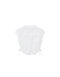 Collared Short Sleeve Blouse with Side Tie Ruched Details