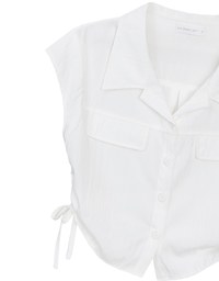 Collared Short Sleeve Blouse with Side Tie Ruched Details