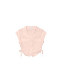 Collared Short Sleeve Blouse with Side Tie Ruched Details