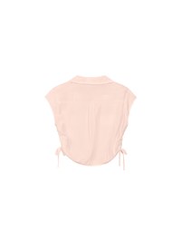 Collared Short Sleeve Blouse with Side Tie Ruched Details