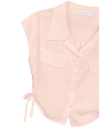Collared Short Sleeve Blouse with Side Tie Ruched Details