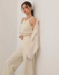 Textured Check Halter Padded Tank Top with Elastic Hem