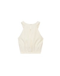Textured Check Halter Padded Tank Top with Elastic Hem
