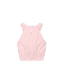 Textured Check Halter Padded Tank Top with Elastic Hem