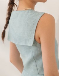 Textured Sailor Collar Sleeveless Button Up Cropped Top
