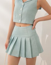 Textured Sailor Collar Sleeveless Button Up Cropped Top