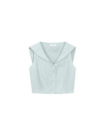 Textured Sailor Collar Sleeveless Button Up Cropped Top