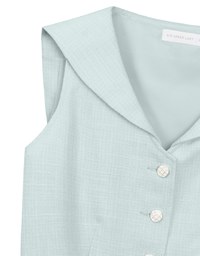 Textured Sailor Collar Sleeveless Button Up Cropped Top