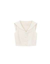Textured Sailor Collar Sleeveless Button Up Cropped Top