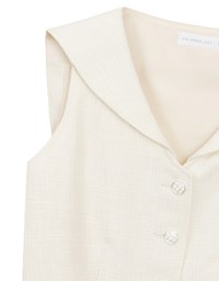 Textured Sailor Collar Sleeveless Button Up Cropped Top