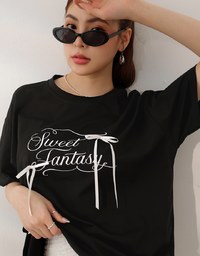 Ribbon Bow Embroidered Oversized Letter Tee