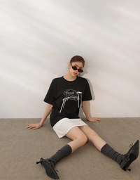 Ribbon Bow Embroidered Oversized Letter Tee