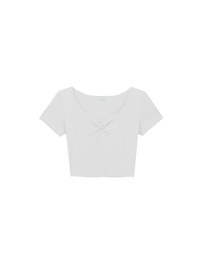 雕花蕾絲滾邊木耳捲短版TEE