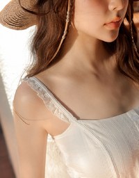 Lace Trim Strap Pintuck Texture Button Front Camisole Top