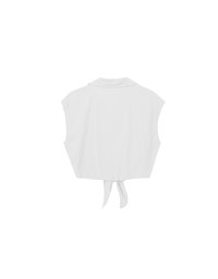 Button Down Collared Front Tie Sleeveless Cropped Shirt Top