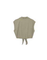 Button Down Collared Front Tie Sleeveless Cropped Shirt Top