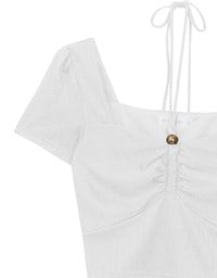 Textured Ruched Front Puff Sleeve Crop Top with Beaded Tie Straps