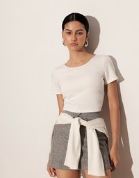 Deep V Back Solid Slim Fit Padded Cropped Tee