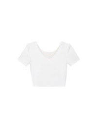 Deep V Back Solid Slim Fit Padded Cropped Tee