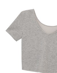 Deep V Back Solid Slim Fit Padded Cropped Tee