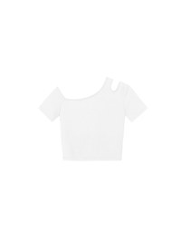 Asymmetrical Cut Out Shoulder Slim Fit Padded Cropped Tee
