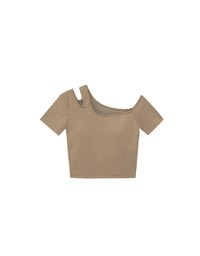 Asymmetrical Cut Out Shoulder Slim Fit Padded Cropped Tee