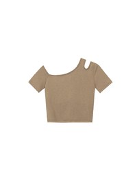 Asymmetrical Cut Out Shoulder Slim Fit Padded Cropped Tee