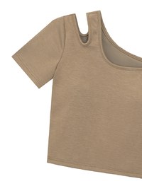 Asymmetrical Cut Out Shoulder Slim Fit Padded Cropped Tee