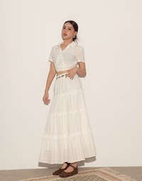 Side Ruched Wrap Crop Shirt with Collar Detail