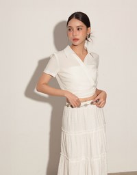 Side Ruched Wrap Crop Shirt with Collar Detail