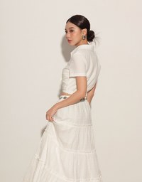 Side Ruched Wrap Crop Shirt with Collar Detail