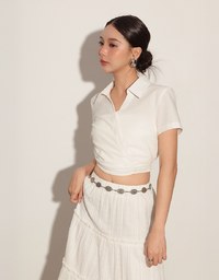 Side Ruched Wrap Crop Shirt with Collar Detail