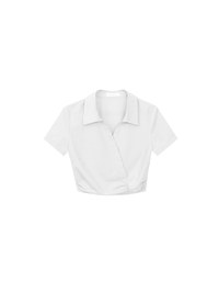 Side Ruched Wrap Crop Shirt with Collar Detail