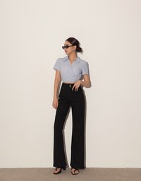 Side Ruched Wrap Crop Shirt with Collar Detail