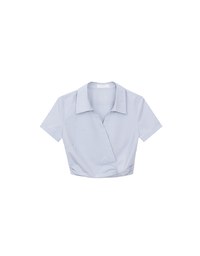 Side Ruched Wrap Crop Shirt with Collar Detail