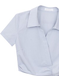 Side Ruched Wrap Crop Shirt with Collar Detail