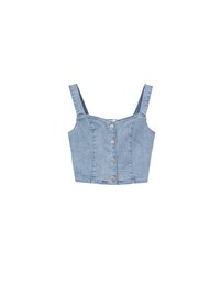 Cooling Jeans Denim Cropped Button Up Top with Stretch Back Detail