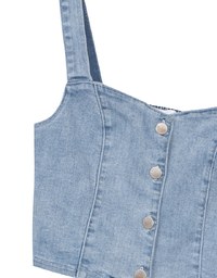 Cooling Jeans Denim Cropped Button Up Top with Stretch Back Detail