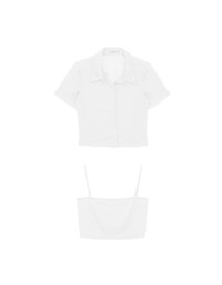 Sheer Floral Embroidered Short Sleeve Shirt and Spaghetti Strap Camisole Set Wear