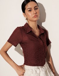 Sheer Floral Embroidered Short Sleeve Shirt and Spaghetti Strap Camisole Set Wear