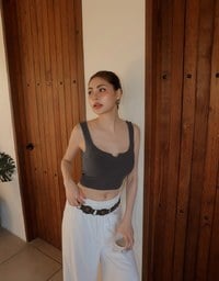 Front V Notch Ribbed Knit Wide Strap Cropped Bra Top